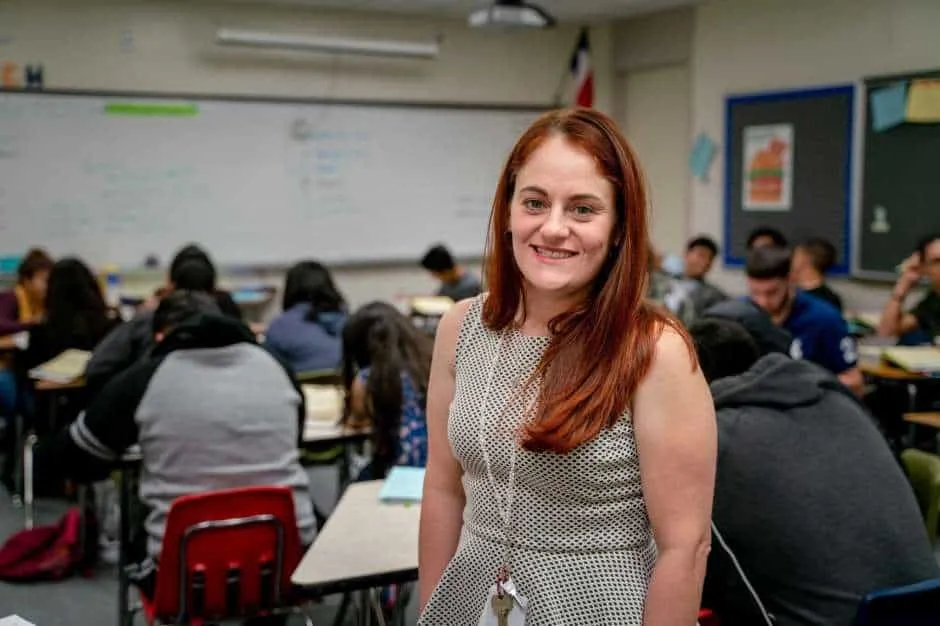 Allison Brown, winner of the Texas Association for Bilingual Education 2018 ESL Teacher of the Year Award, stands in her classroom at Westfield High School in Spring ISD. Such teachers help youngsters become good adults. Photo: Courtesy of Spring Independent School District