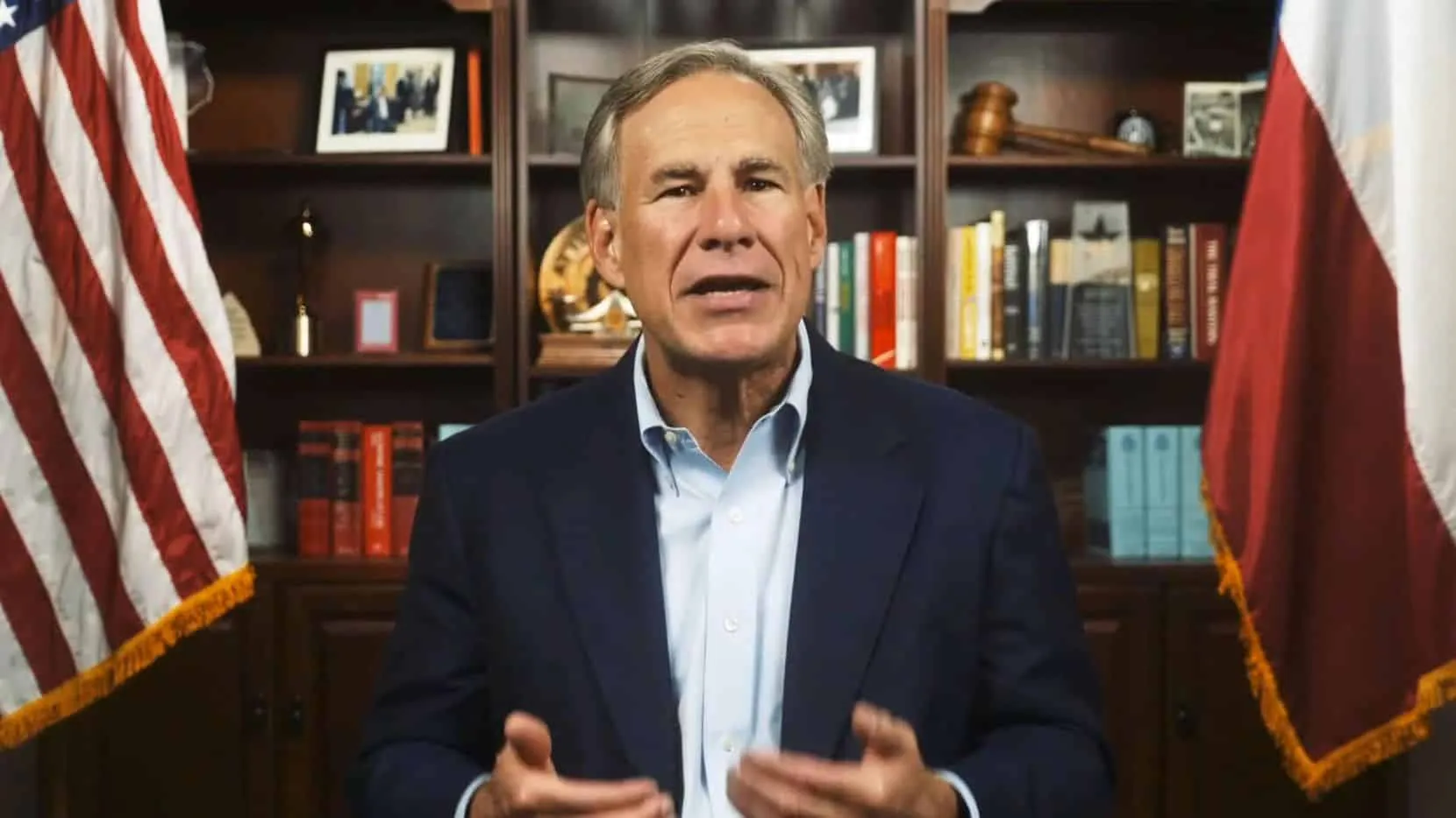 In a video Texas Gov. Greg Abbott released on Wednesday, he urged residents and candidates, “regardless of political party,” to go to his campaign website and sign the “Texas Back the Blue Pledge.” “Sign the pledge and post it on social media at 2 p.m. this Thursday, Sept. 10, using the hashtag #TexasBacksTheBlue to show your support for our brave law enforcement officers,” the Republican governor implored. (Screenshot from Governor Greg Abbott video)(screenshot)