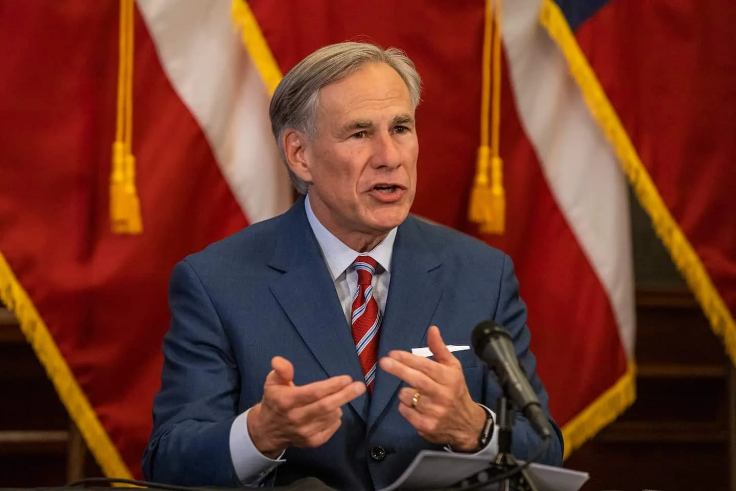 Texas Gov. Greg Abbott speaks at a May 18 news conference in Austin. (Lynda M. Gonzalez/Dallas Morning News/AP)