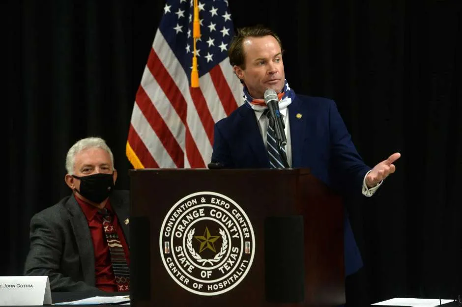 Texas Rep. Dade Phelan speaks at a signing ceremony and public announcement of an intergovernmental partnership to build a levee system for future storm protection in Orange County. Photo taken Monday, September 28, 2020 Kim Brent/The Enterprise Photo: Kim Brent / The Enterprise